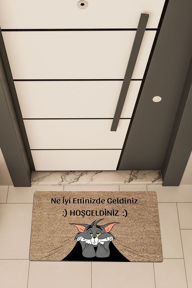 Yüksek Kaliteli Dijital Baskı Kahverengi, Ne İyi Ettiniz Geldiniz temalı Kapı Önü Paspası - 1