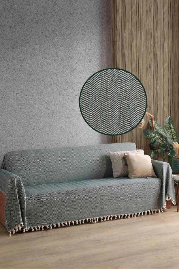 Natural Sofa Cover Covering the Arms Green 180x300