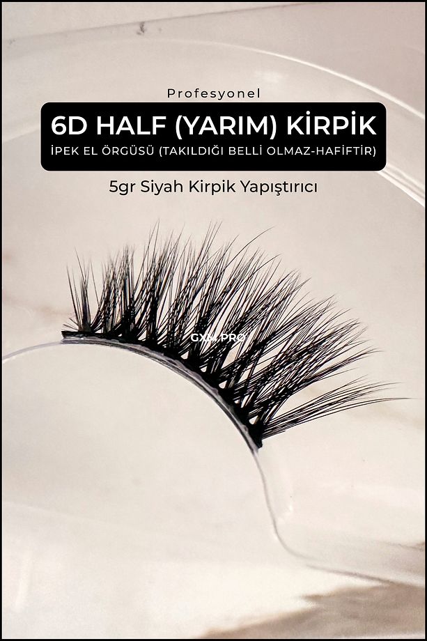 El Örgülü İpek Kirpik - Half Köşelere Takılan (Yarım Boy) Takma Kirpik - 5gr Kirpik Yapıştırıcı Set - 1