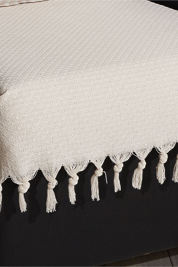 Oturma Yerini Kapatan Saçaklı Koltuk Örtüsü %100 Pamuk | Berjer Örtüsü Koltuk Şalı 70x95 Cm Ekru - 3