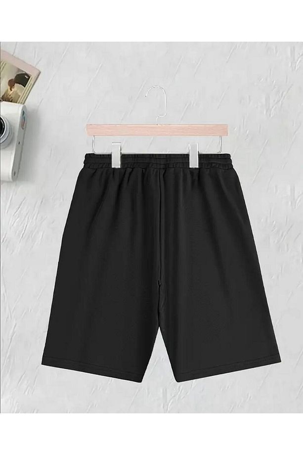 Erkek Bermuda Cepli Kordonlu Regular Fit Kalıp Siyah Şort - 3