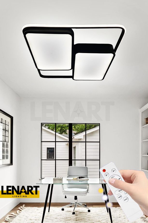 Kare Tavan Led Avize, Kumandalı Avize, 3 Renk Aydınlatmalı Avize, Tavana Yapışık Avize, Ofis Avize - 1