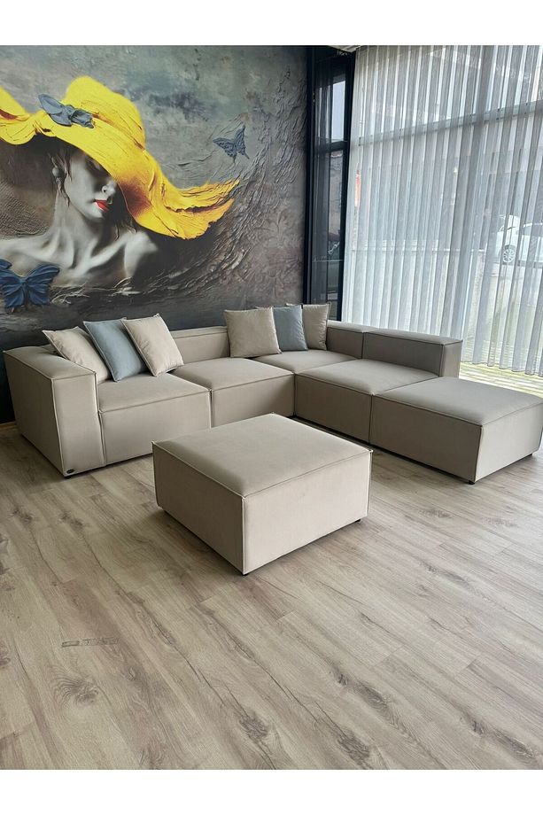 Angelo 4 Modül + 2 Puf Köşe Koltuk Takımı (6 Modül) Leke Tutmaz ve Su İtici Kumaş Zero 03 - 5