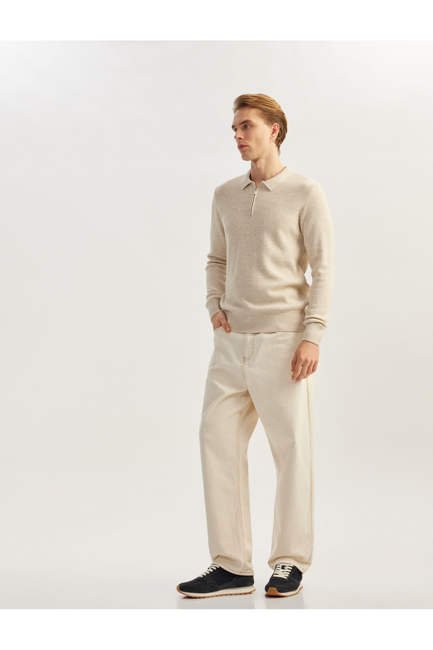 Long Sleeve Polo Neck Half Zip Winter Knitwear Sweater
