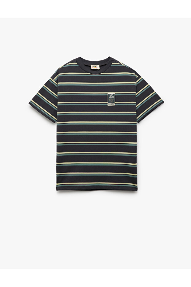 Oversized Crew Neck Short Sleeve Cotton Striped T-Shirt