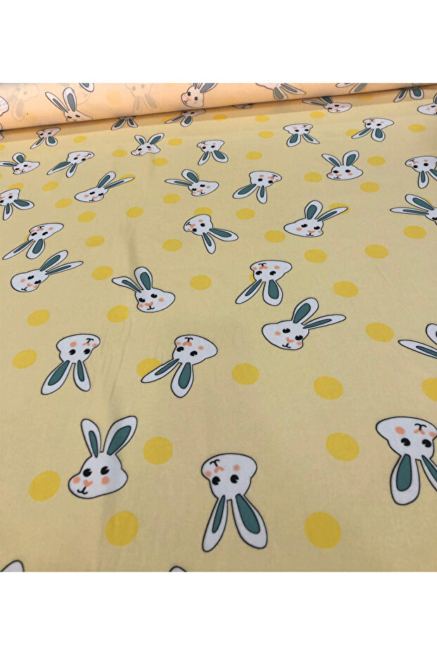 Imported Viscose Fabric 100% Cotton Double Top Yellow Rabbit Pattern - 1