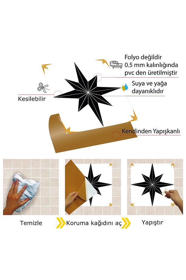 Kendinden Yapışkanlı Altın Yıldız Desenli Pvc Karo 30x30 Cm (11 ADET) 1m2 - 4