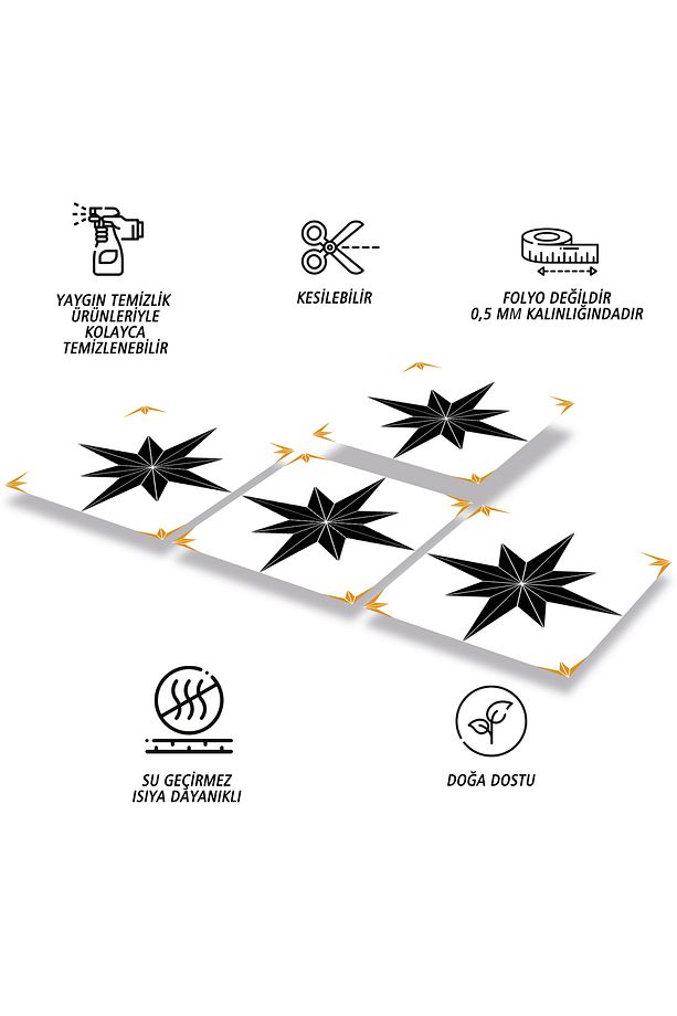 Kendinden Yapışkanlı Altın Yıldız Desenli Pvc Karo 30x30 Cm (11 ADET) 1m2 - 3