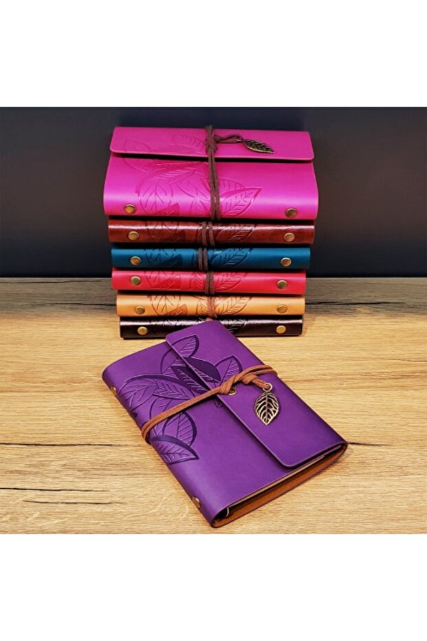 Leaf Patterned Leather Notebook - 1