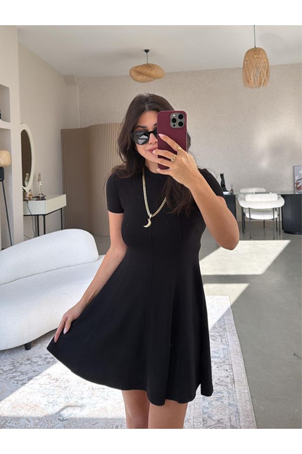 Kadın Modal Kumaş Kısa Kollu Çımalı Elbise - 6