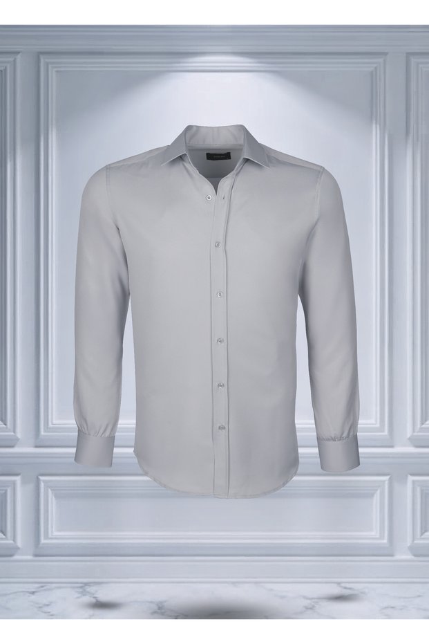 Easy-Iron Four Seasons Modern Fit Soft Textured Gray Plain Men's Shirt
