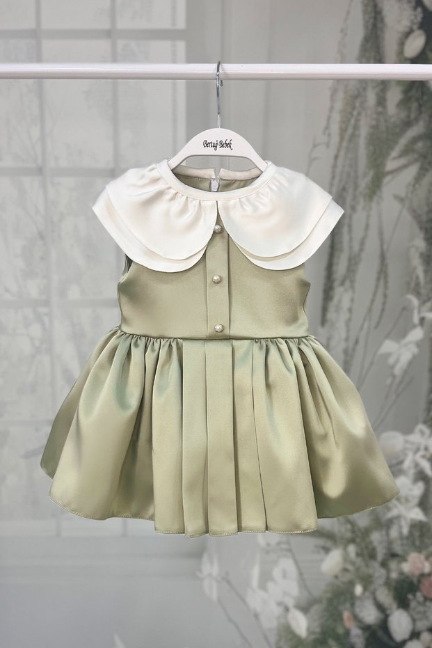 Green Satin Girl's Baby Ball Gowns Lotus Dress