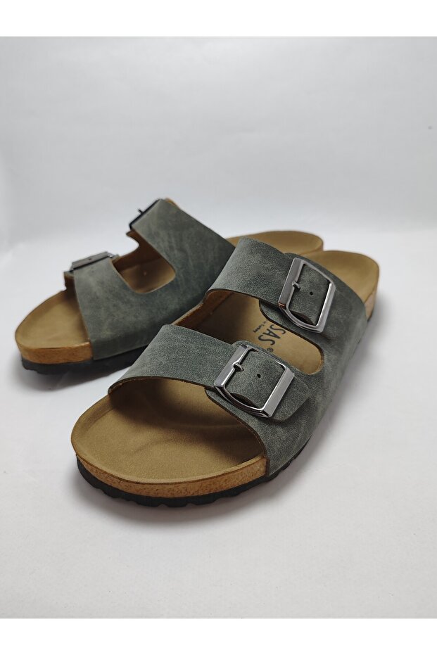 Cork Sole Arizona Leoli Model Double Buckle Orthopedic Slippers