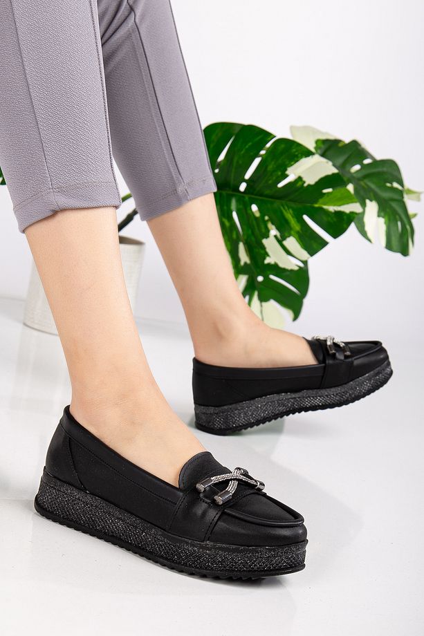 Kadın Simli Taban Ortopedik Taban Anne Ayakkabısı Loafer - 1