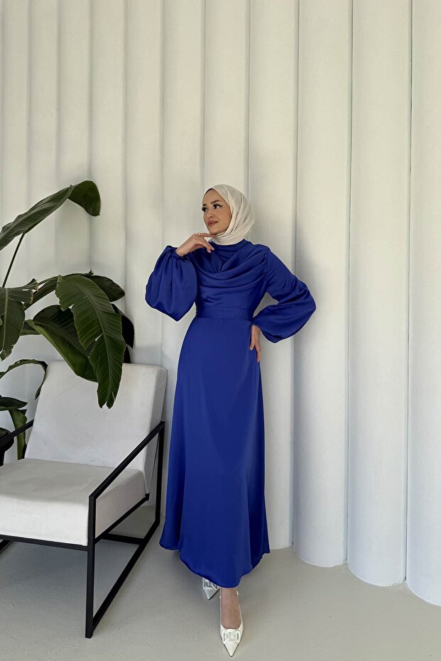 Cobalt Blue Satin Evening Dress 6-5100