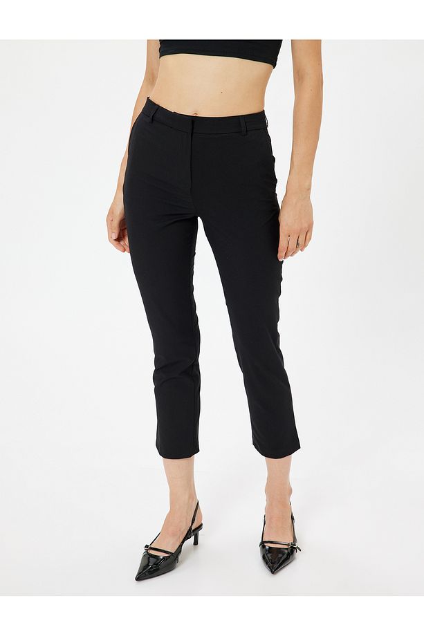 Regular Fit Crop Paça Cigarette Pantolon - 3