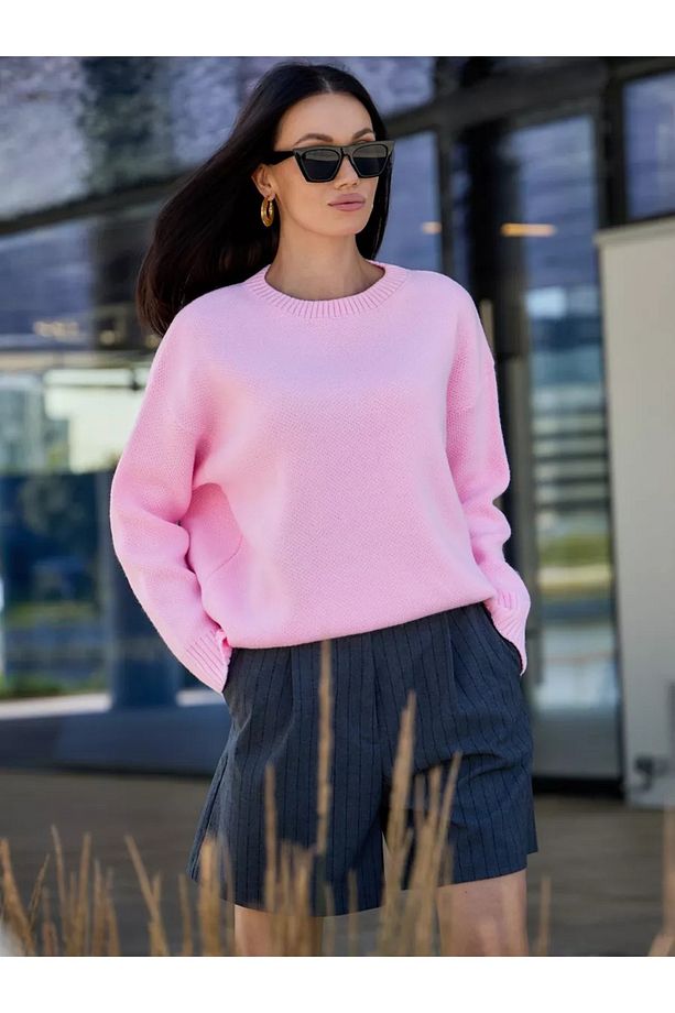 Pembe Bisiklet Yaka Oversize Triko Kazak - 4
