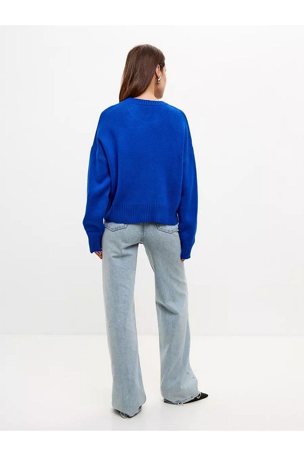 Saks Mavi Bisiklet Yaka Oversize Triko Kazak - 5