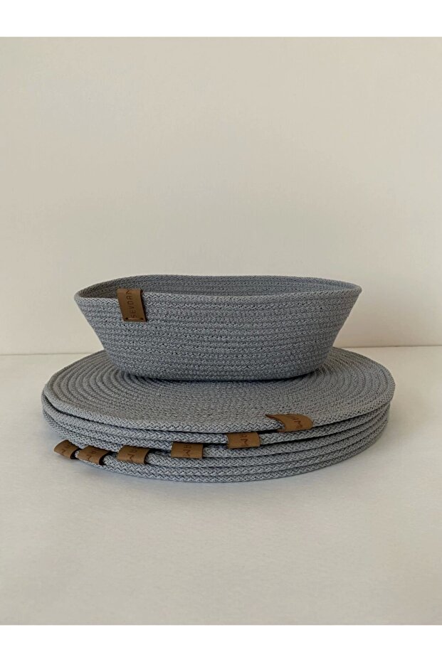 Set of Two - Placemat Set of 6, Small Size Bread Basket Cord Rope