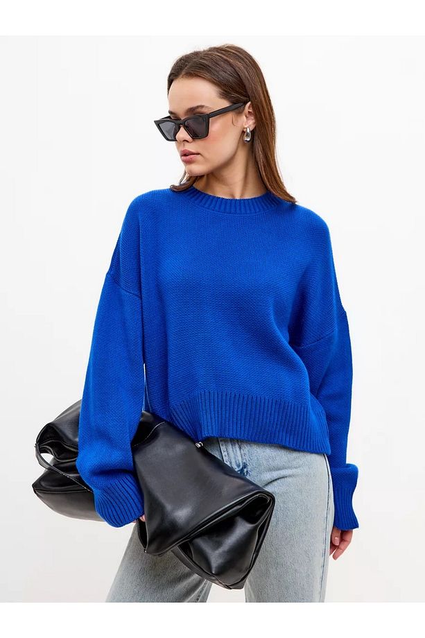 Saks Mavi Bisiklet Yaka Oversize Triko Kazak - 1
