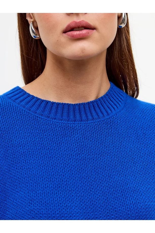 Saks Mavi Bisiklet Yaka Oversize Triko Kazak - 4