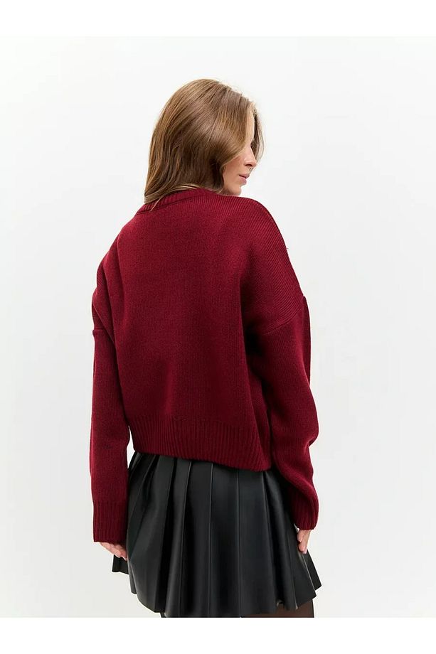 Bordo Bisiklet Yaka Oversize Triko Kazak - 7
