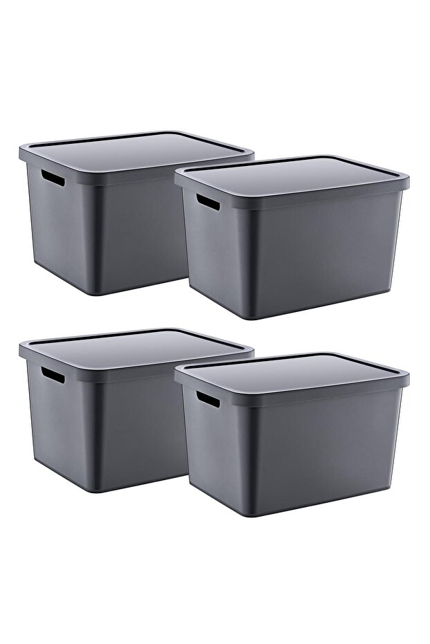 Set of 4 Stafi Multi-Purpose Box with Lid Anthracite 18 Lt - 1