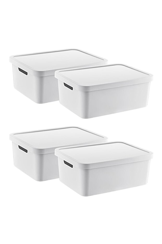 Set of 4 Stafi Multi-Purpose Box with Lid White 12 Lt