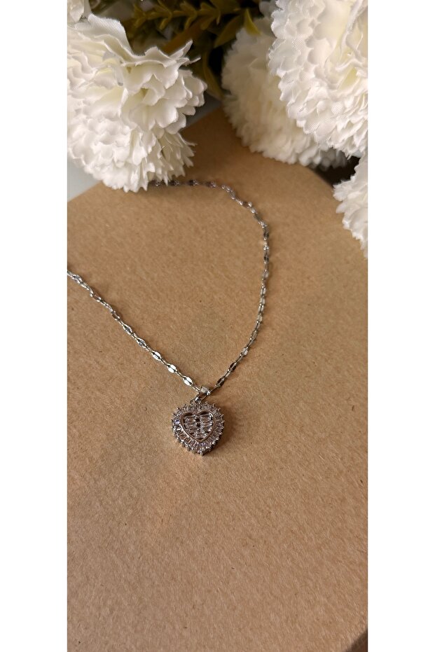 Steel Love Necklace with Heart with Stone