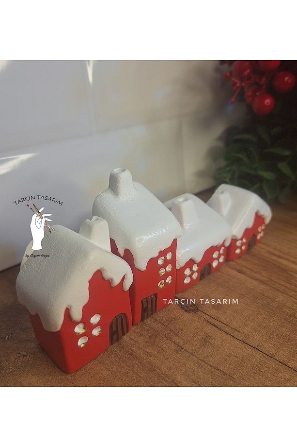 El Yapımı,4'lü Mini Evler,Kış Temalı,Yılbaşı,Kar,Minimal Hediye(HANDMADE) - 4