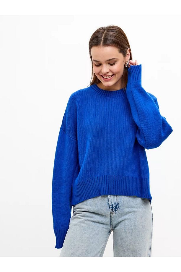 Saks Mavi Bisiklet Yaka Oversize Triko Kazak - 6