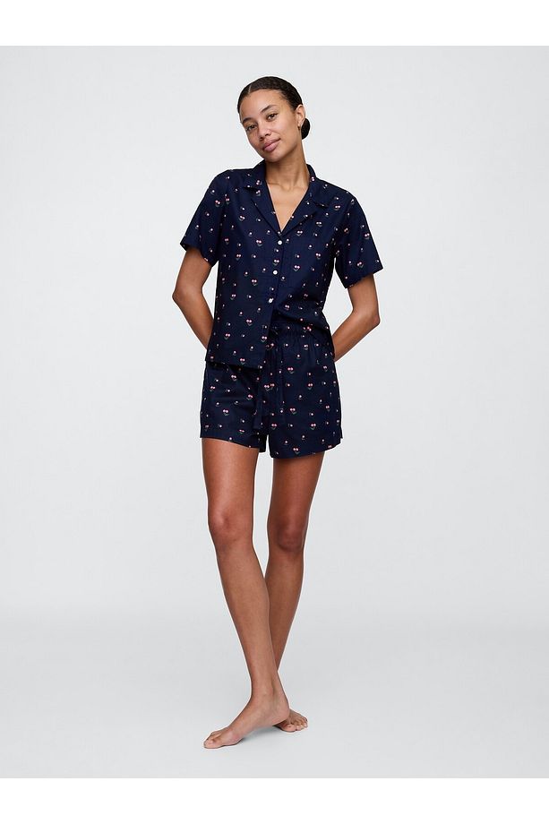 Kadın Lacivert Poplin Şort Pijama Altı - 1