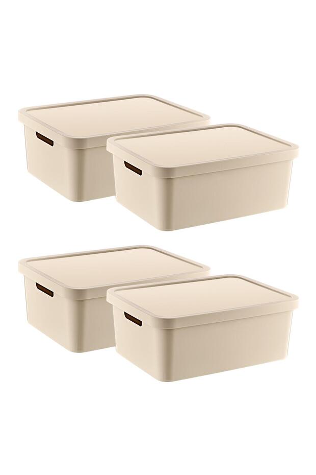 Set of 4 Stafi Multi-Purpose Box with Lid Latte 12 Lt - 1