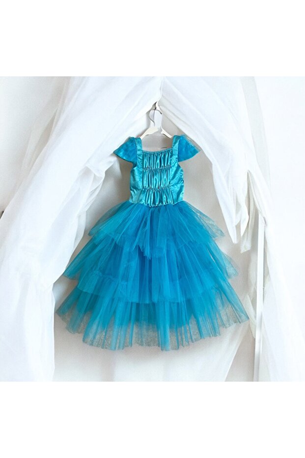 Mavi Pullu Uzun Elsa Elbise - 3