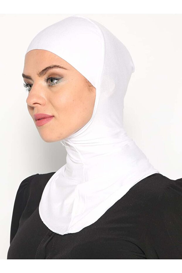 Boyunluklu Hijab Bone - Beyaz - - 2
