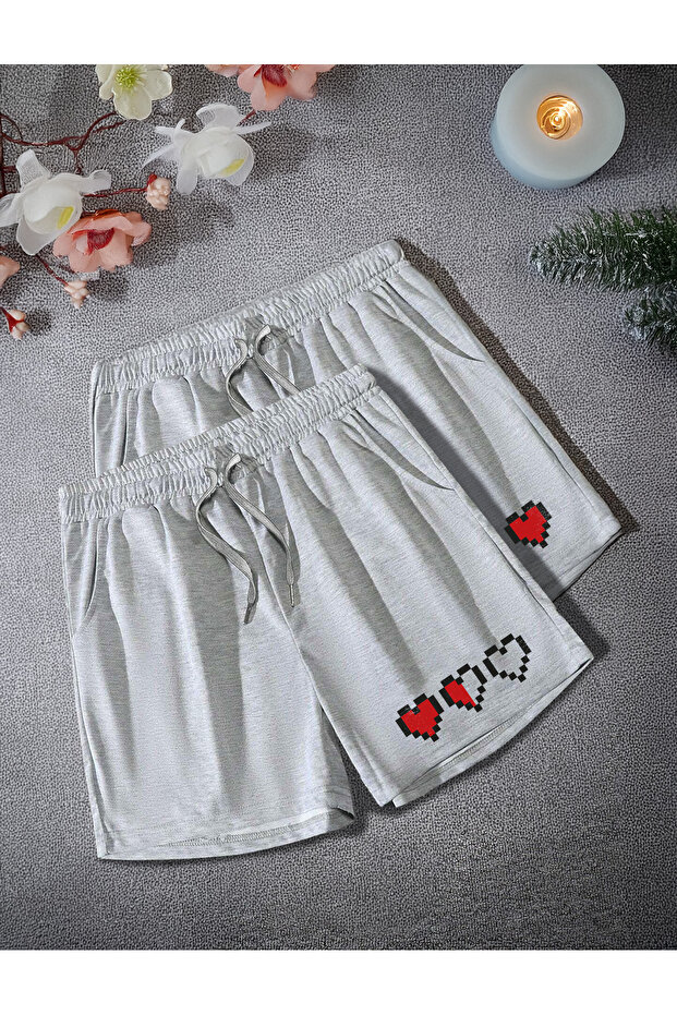 Square Heart Printed - Seasonal Women's and Men's Shorts Bermuda Pair