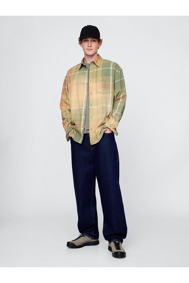 Erkek Sarı Sunwashed Twill Oversize Gömlek - 5