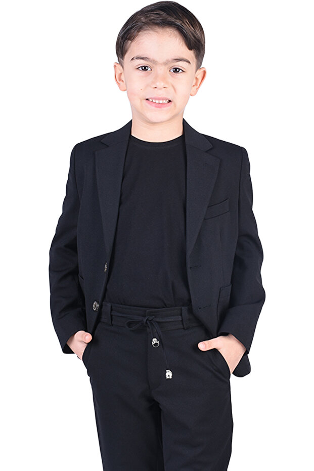 Jogger Bağcıklı Siyah Çocuk Takım Elbise - 3