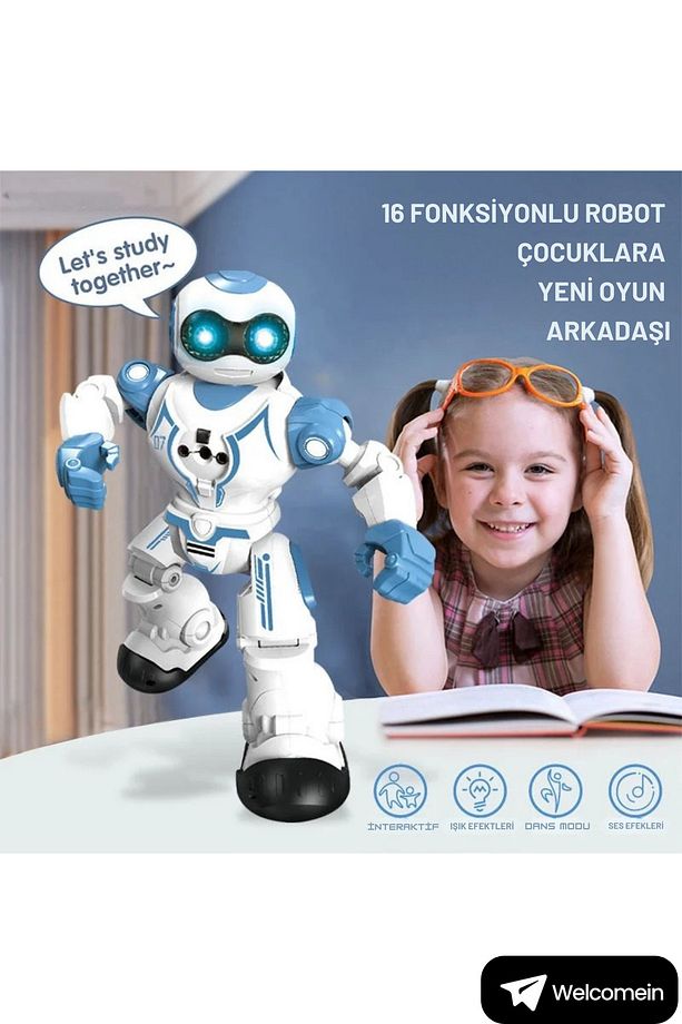 16 Fonksiyonlu Şarjlı Uzaktan Kumandalı Akıllı Robot Sesli Işıklı Programlama Dans Moonwalk Robot - 3