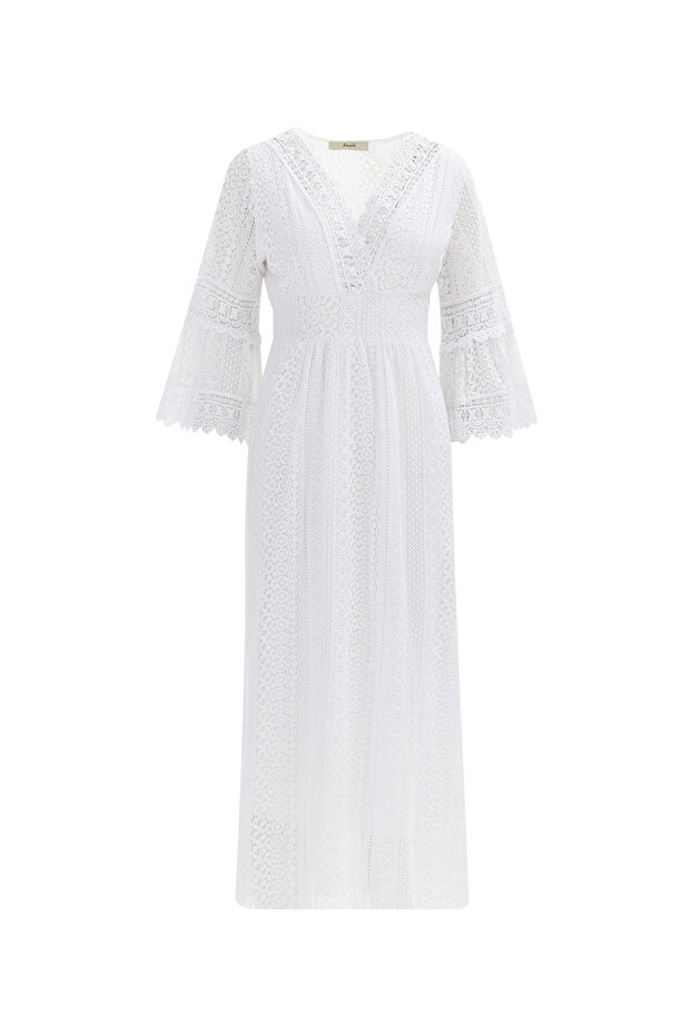 V Yaka Astarlı Elbise - 7