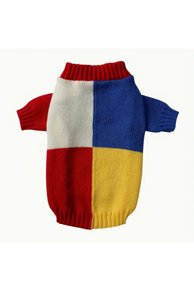 Renkli rahat örme kedi köpek kazağı - 1