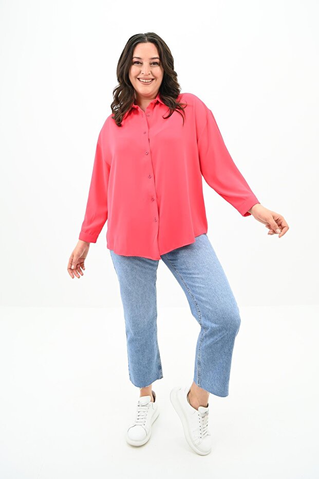 Women's Large Size Tie Detailed Shirt 1709-25