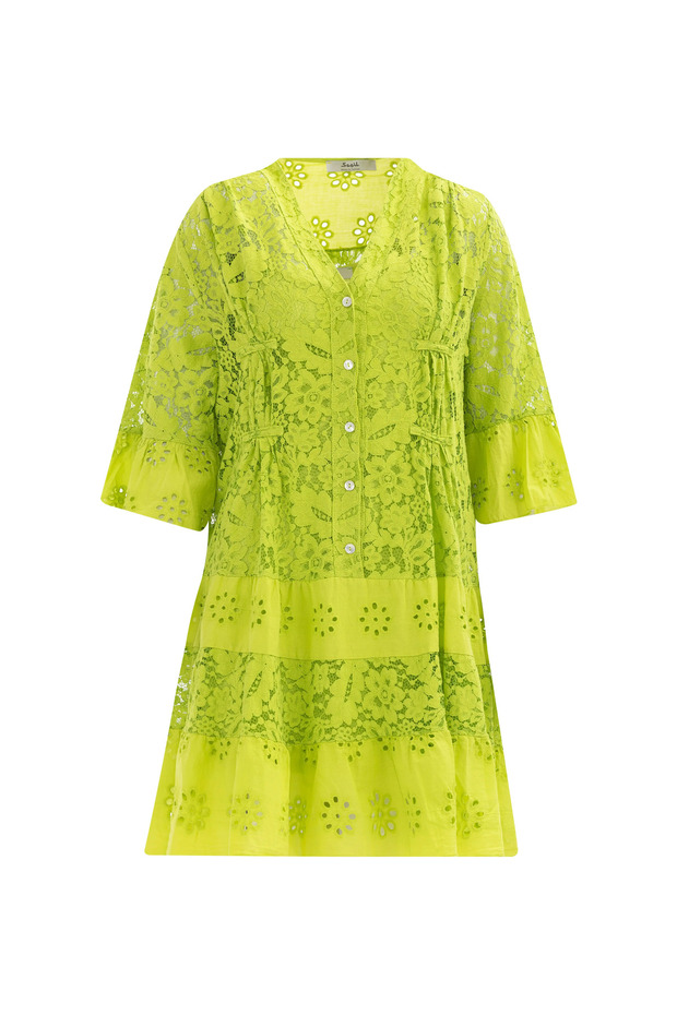 V Yaka Desenli Elbise - 7