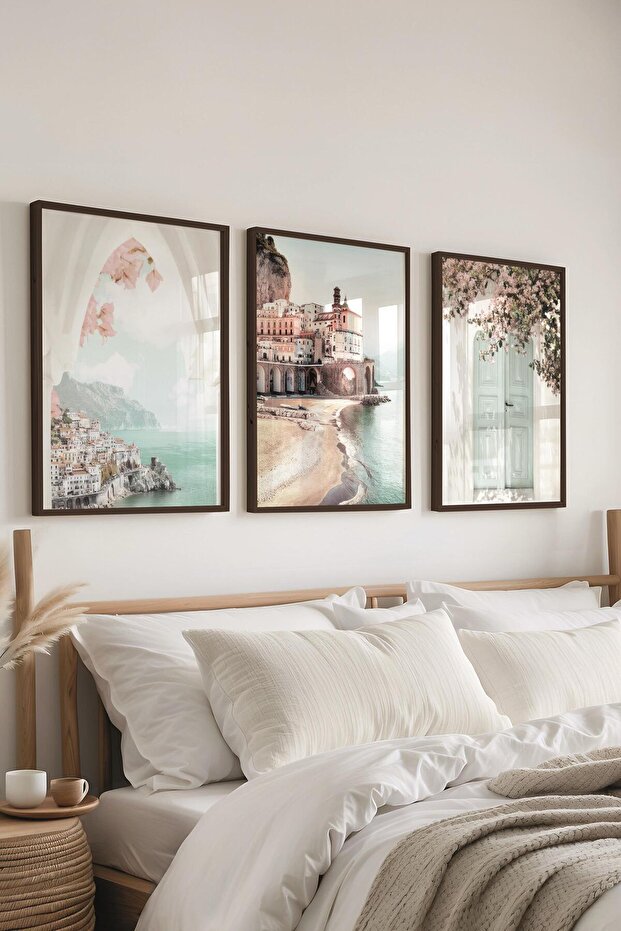 Siyah Çerçeveli Tablo Seti, Soft Pembe ve Mavi Duvar Tablosu, 3 Adet Poster Seti, No:300736 - 3