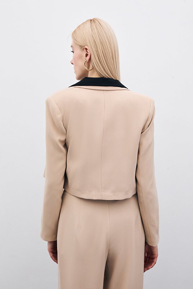 Kısa Krep Ceket - Bej - 6