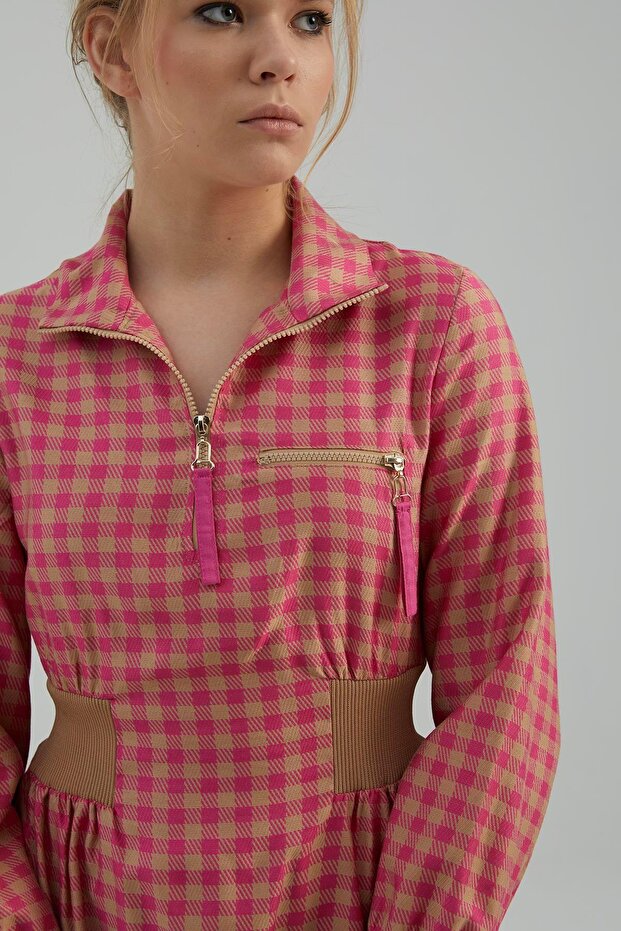 51108 ELBİSE CAMEL/PEMBE - 2