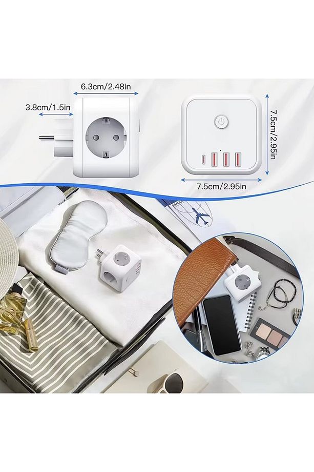 3 SOKETLİ 3XUSB+TYPE-C AKIM KORUMALI PRİZ, 7 in 1 Priz, - 3