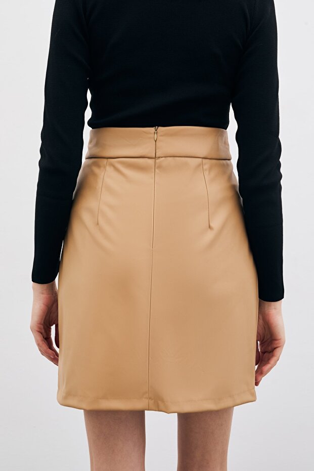 Mini Deri Etek - Bej - 6