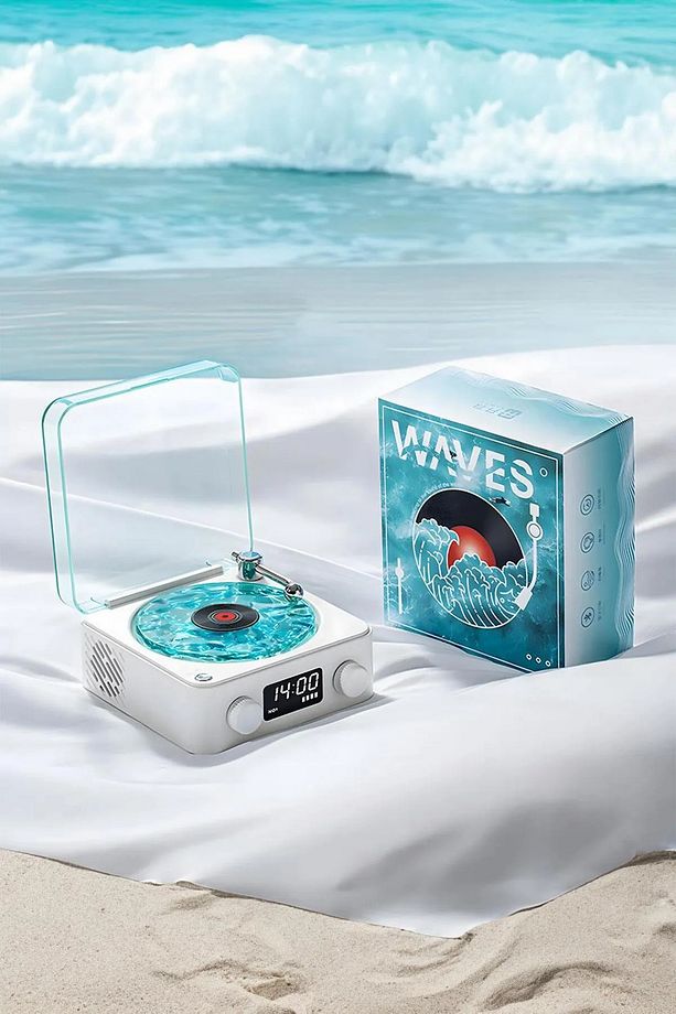 Waves Nostalji Plak Çalar Bluetooth Subwoofer 3D Ses Dalgası Retro Müzik Plak Çalar Beyaz - 2
