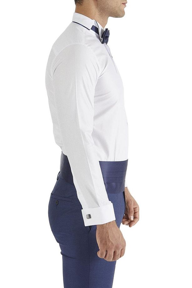 Gk 182 Slim Fit Duble Manşet Biyeli Beyaz Lacivert Damatlık Smokin Gömlek - 2